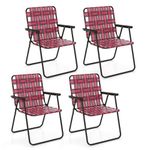 Tangkula Folding Lawn Chairs Set of 4, Portable Webbed Chairs with Webbing Seat & Back, Widened Armrests, Heavy Duty Metal Frame, Lightweight Patio Dinning Chairs for Yard, Camping (Set of 4, Red)