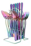 Ash & Roh® Silverware Sets with Holder, Premium Stainless Steel Tableware Set, Mirror Polished Flatware Cutlery Set - Include Knife, Fork Spoon, Dishwasher Safe, Nice Gift Set (Rainbow)
