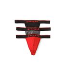 papi Men's 3-Pack Cotton Stretch Thong, Red/Grey/Black, Medium