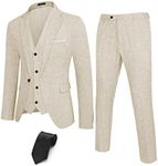 COOFANDY Men’s Casual 4 Piece Suits One Button Blazer Jacket Vest Pants with Tie Light Khaki