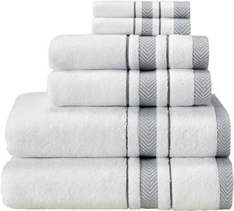 Bath Towel Set_White Towel For Bathroom, Luxury Hotel &Spa Quality, 100% Cotton .Includes 2 Large Bath Towels, 2 Hand Towels and 2 Washcloths.Super Soft, Absorbent & Decorative (white/Grey)