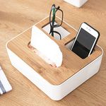 HOKIPO®Tissue Storage Box with Compartment Remote Control Holder Desk Organizer AR2874 White