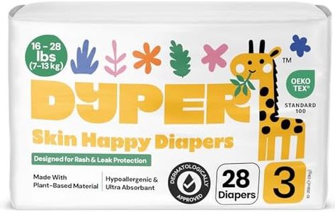 DYPER Viscose from Bamboo Baby Diapers Size 3 | Honest Ingredients | Cloth Alternative | Day & Overnight | Made with Plant-Based* Materials | Hypoallergenic for Sensitive Skin, Unscented