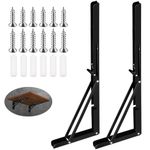 Swpeet 2 Pack 20" Folding Shelf Bracket, Heavy Duty DIY Wall Mounted Shelf Bracket Max Load 550 lb, Stainless Steel Decorative L Bracket Kit Contains 16/19MM Screw, Anchors for Table Work Bench, Black