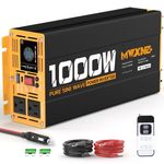 MWXNE 1000W Pure Sine Wave Power Inverter 12V DC to 110V 120V AC Converter with 2 AC Outlets, QC3.0/PD30W Fast Charging USB Ports, LCD Display and Remote Control, Car Inverter Adapter for Vehicles