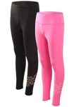 New Balance Girls' Active Leggings - 2 Pack Full Length Performance Yoga Pants (7-16), New Black/New Pink, 10-12