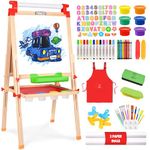 Joyooss Art Easel for Kids, Height Adjustable Standing Wooden Kid Easel,Double-Sided Magnetic Dry Erase Whiteboard & Chalkboard, All-in-One Child's Easel with Bonus 100+ Toddler Painting Art Supplies