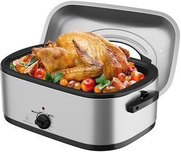 Sunvivi 24-Quart Electric Roaster Oven with Visible Self-Basting Lid,Turkey Roaster Oven with Removable Pan and Rack,Stainless Steel,Silver