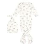 aden + anais Snuggle Knit Knotted Newborn Baby Gown and Hat Set, Super Soft and Stretchy Infant Gown with Mitten Cuffs, 0-3 Months, Star