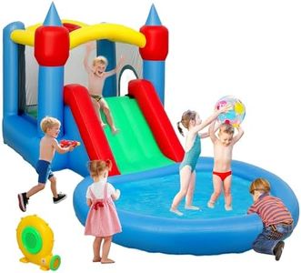 AIYAPLAY Château Gonflable avec soufflerie 4 en 1 Structure Gonflable, toboggans, Trampoline, Panier de Basket, Piscine à balles, pour extérieur et intérieur, jusqu'à 3 Enfants 3-8 Ans