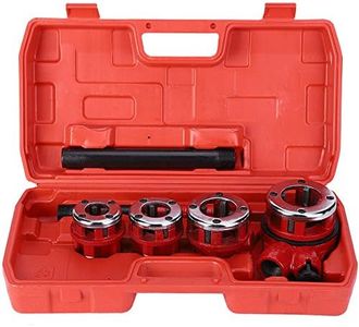 Ratchet Pipe Threader Kit, Ratcheting Pipe Threading Tool Manual Plumber Pipe Threading Kit with Ratchet Handle W/4 Dies 1/2" 3/4" 1" 1-1/4" Threader Tool