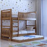 Ganpati Arts Solid Sheesham Wood Swift Bunk Bed With Trundle Wooden Bunk Bed With Ladder For Bedroom Living Room Home (Teak Finish), Double