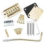 Swhmc Golden 6 Strings Electric Guitar Tremolo Bridge Bar Kit with Neck Plate Reinforce Board for Strat Fender Guitar Replacement