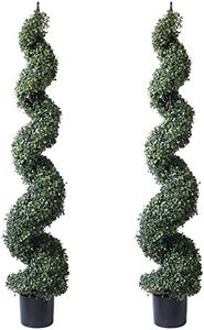 5' Artificial Cypress Spiral Boxwood Topiaries Tree in Plastic Pot Outdoor and Indoor Home Decor (2 Pack)