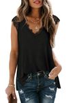 Aokosor Summer Tops for Women V Neck Lace Vests Ladies Casual Sleeveless Tank Black Size 18-20