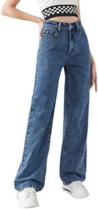 SweatyRocks Girl's Casual High Waist Solid Denim Pants Stretchy Flare Leg Jeans with Pocket Medium Wash 12-13Y