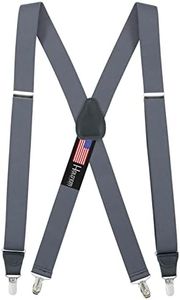 HOLD'EM Suspender Men X-Back Clip on Leather Crosspatch-Grey (Tall 54")