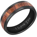 Willis Judd Mens Titanium Ring Engraved I Love You In Gift Box 7mm Wooden Inlay Wedding Band Ring for Men Engagement Ring Comfort Fit Size Z