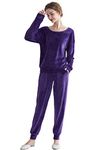 Women's Sweatsuit Set Velour Long Sleeve Sweat Suits 2 Piece Tracksuits, Purple, Large