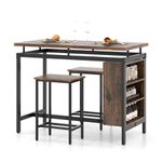 TANGZON 3 Piece Dining Table Set, Wooden Kitchen Table and 2 Stools with 3-Tier Open Shelves, Floating Tabletop & Footrests, Metal Frame Space Saving Home Pub Breakfast Bar Table Sets Furniture