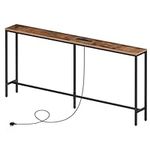 MAHANCRIS Skinny Console Table with Power Outlets, 160 CM Narrow Sofa Table, Behind Couch Table with Charging Station, Sofa Hallway Table for Plants, Living Room ACTHR165KE01