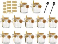 Ahhute Glass Storage Honey Jars with Cork Lids, Bamboo Spoons,Brush and Lables - Glass Canning Jars for Bath Sea Salt, Spices, Teas, Candy, Candle Making,Diy and Art,Dishwaresafe,12 Pack, 250ml/8oz