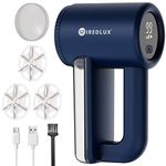 Electric Lint Remover WiredLux - Rechargeable Fabric Shaver Bobble Remover for Clothes & Furniture - Adjustable 3-Speed, 6-Leaf Blade, LED Display, USB Charging - Debobbler with Dual Protection (Blue)