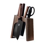 MITSUMOTO SAKARI 6 Pcs Professional Japanese Kitchen Knife Sets, German Premium Alloy Steel Cooking Knife Set with Block, Walnut Knife Block with Knives and Scissor (Built-in Sharpener)