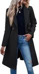 Fazortev Womens Pea Trench Coats Notched Lapel Double Breasted Belted Business Casual Jackets Outerwear