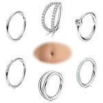 Finrezio 6PCS 14G Belly Button Rings 316L Surgical Steel Belly Ring Hoop Clear CZ Opal Navel Rings Hoop Clicker Segment Belly Piercing Jewelry 8mm 10mm 12mm