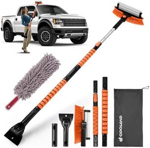 Odoland 56.8" Extendable Snow Brush for Car, 3 in 1 Ice Scrapers Adjustable Removal Tools with Squeegee and Duster, 360° Pivoting Brush Head for Truck SUV MPV Van RV Xmas Gift