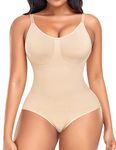 Werkiss Shapewear Bodysuit for Women Tummy Control Body Shaper Sculpting Bodysuit Slimming Leotard Jumpsuit Tops Adjustable Straps(#1 Beige-Thin Straps, L)