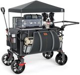 EVER ADVANCED 225L Festival Trolley on Wheels with Removable Canopy, 150KG Heavy Duty Camping Trolley, Push & Pull Beach Cart with 3 Large Pockets, Garden Folding wagon Fishing Grey
