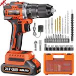 Olmlmo 21V Power Cordless Drill Set 60NM,【Women Friendly】Brushless 1/2" Electric Power Drill/Driver Tool Kit with Battery&Charger, 20+3 Torque Setting+2 Speed, Drill Set Gift for Home and DIY