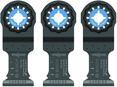 BOSCH OSL114C-3 3-Pack 1-1/4 in. Starlock Oscillating Multi Tool Metal & More Carbide Extreme Plunge Cut Blades for Cutting Iron Bar, Metal, Wood with Nails, Drywall and Tile