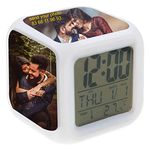 Plastic Personalized/Customized Photo Print Digital Alarm Clock, Glowing Led, Color Change Digital Alarm Clock, Imprint Gift (White) - 7.5 Cm