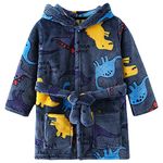 Kumary Toddler Boys Bathrobes,Kids Boys Animal Plush Bathrobe Dinosaur Hooded Flannel Sleep Robe 2-7 Years