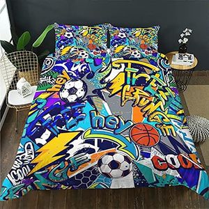 AILONEN Football Bedding Sets for Teen Boys,Sport Duvet Cover Set,Basketball Theme Bedding Set, Comforter Cover Queen Size for Boys,1 Quilt Cover 2 Pillowcases 3 Piece