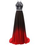 Beilite Women's Top Gradient Evening Prom A Line Gowns, Style H-black&red, 16 Plus