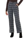 Allegra K Women's Plaid Pants Elastic Waist Casual Work Office Long Trousers, Dark Blue Beige, XS