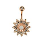 316L Surgical Steel 14 Gauge Belly Ring/Navel Button Piercing/Bananabell/Barbell With Rose Gold Flower Shaped Decoration and Silver Rhinestones/Crystals