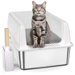 Stainless Steel Litter Box with Lid,Large Cat Litter Box for Big and Multiple Cats,Enclosed Metal Litter Box with High Sides Non-Sticky & Anti-Urine Leakage,Include Litter Scoop,Easy Cleaning (White)