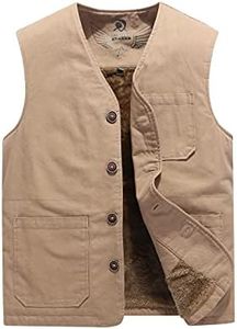 PRIJOUHE Men's Casual Outdoor Cotton Vest Lightweight Breathable Multi-Pocket Fishing Safari Travel Vests Outwear, Khaki (Heavy), Small