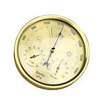 FIYSON Analog Barometer with Thermometer Hygrometer,3 in 1 Weather Station for Indoor & Outdoor,Dial Type Barometer,Barometric Pressure Measures,Simplicity & Easy Reading,Sainless Steel Frame (Gold)