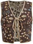 SweatyRocks Women's Floral Print V Neck Vest Tie Front Sleeveless Boho Vests Tops Brown Large