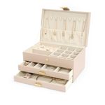 V-LAFUY Jewelry Holder Organizer, Middle Jewelry Organizers and Storage, Jewelry Set Box 3-Tier with 2 Drawers, Jewelry Boxes for Women, Apricot