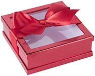 Hammont Clear Window Gift Boxes - 36 Pack - Multipurpose Bakery Boxes with Ribbon | Treat Boxes Perfect for Party Favors, Cookies and Cupcakes (Red, 6” x 6” x 2”)