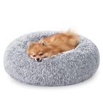 Feandrea Dog Bed, Cat Bed, Calming Donut Pet Bed for Dogs and Cats, Soft Fluffy Plush, Round, Washable Cover, Anti-Slip Bottom, 24 Inches Dia., Gray Ombré UPGW038G01