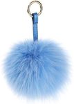 S.ROMZA Pom Pom Keychain Fluffy Real Fox Fur Ball Keychain for Women Bag Purse car key Charms (1inch, blue)