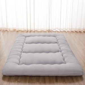 Futon Mattress, Japanese Floor Mat with Portable Storage Bag, Roll Up Thick Tatami Mattress, 150cm x 200cm, Folding Sleeping Pad, Floor Lounger Guest Bed for Camping Couch (Grey-Queen)